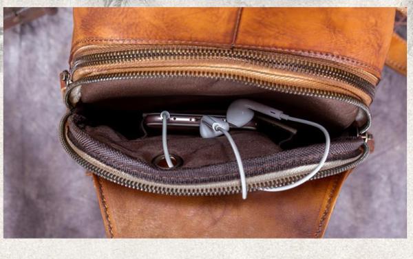 Cool Leather Mens Sling Bag Crossbody Bag Chest Bag for men