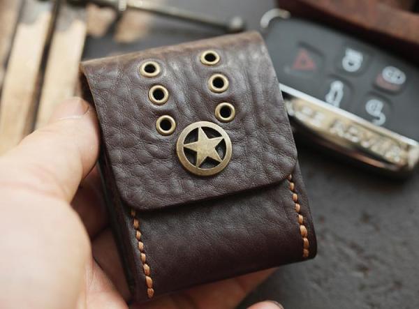 Dark Brown Handmade Leather Mens Black Car Key Holder Car Key Case with Belt Loop For Men