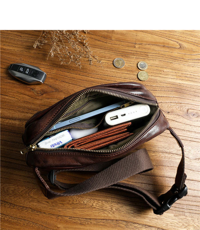 Leather Small Fanny Pack Crossbody Mens Small Chest Bag Hip Pack Small Leather Belt Bag Bumbag for Men