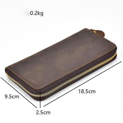 Handmade Leather Mens Cool Long Leather Wallet Zipper Clutch Wallet for Men