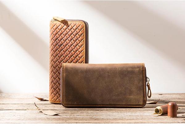 Brown Vintage Cool Mens Zipper long Wallet Leather Wallet Bifold Long Wallets Clutch for Men