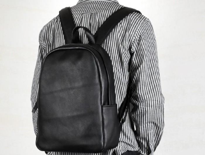 Genuine Leather Mens Cool Backpack Sling Bag Large Black Travel Bag Hiking Bag for men