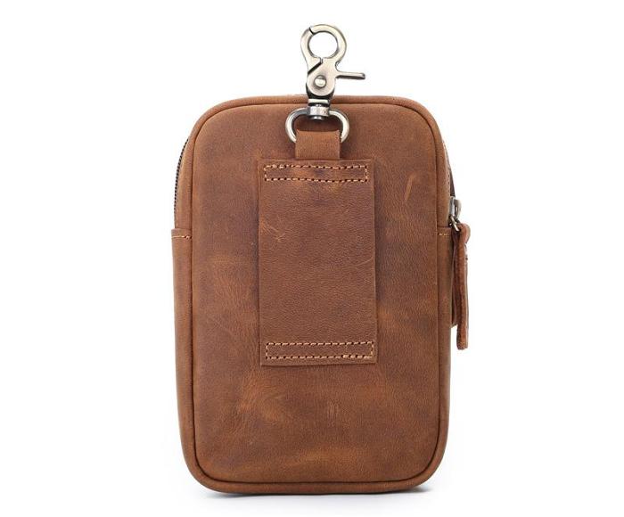 Cool Brown Leather Men's Cell Phone Holster Brown Belt Bag Belt Pouch For Men