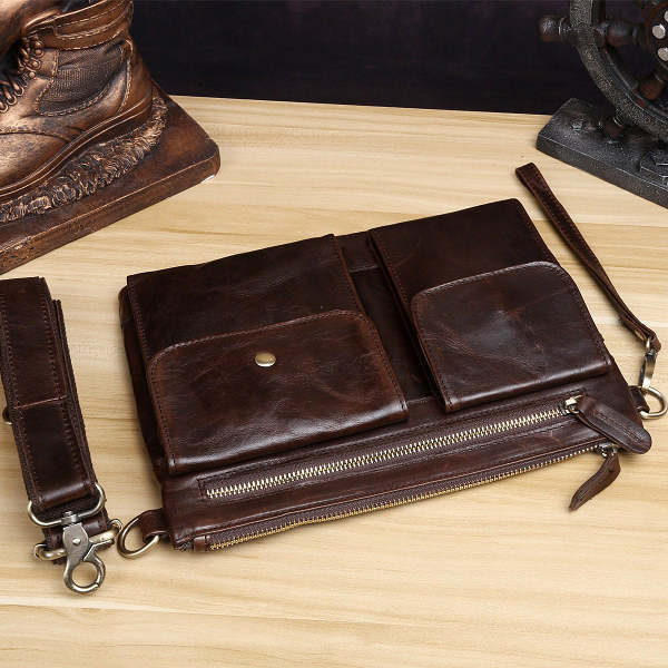 Genuine Leather Mens Cool Messenger Bag Clutch Bag Chest Bag Bike Bag Cycling Bag for men