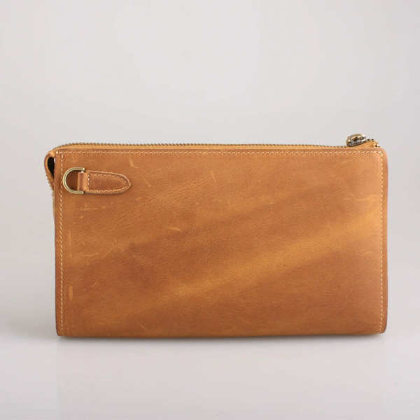 Brown MENS LEATHER Wristlet Wallet SLIM ZIPPER CLUTCH WRISTLET PURSE BAG CLUTCH BAG FOR MEN