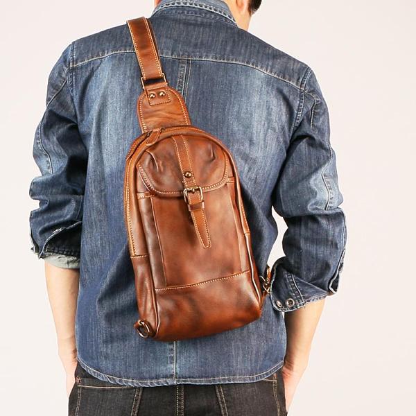 Leather Mens Sling Bag Sling Shoulder Bag Sling Backpack for men