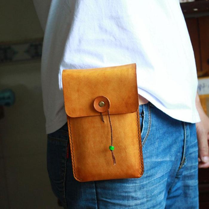 Handmade Cool Mens Leather Cell Phone Holsters Belt Pouch Waist Bag for Men