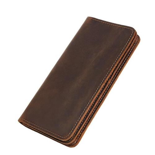 Vintage Coffee Mens Leather Long Wallet Bifold Long Wallets for Men