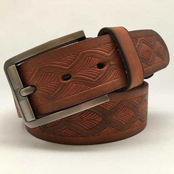 Handmade Cool Brown Tooled Leather Mens Belt Dark Brown Leather Belt for Men