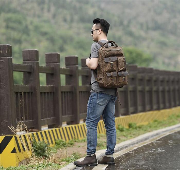 Oil Wax Canvas Mens Cool Backpack Sling Bag Large Sport Bag Travel Bag Hiking Bag for men