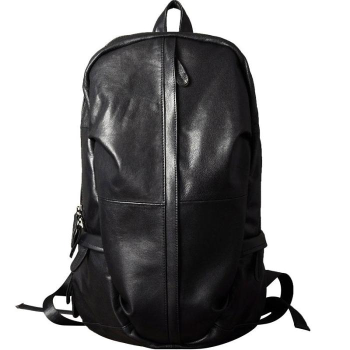Genuine Leather Mens Cool Backpack Sling Bag Large Black Travel Bag Hiking Bag for men