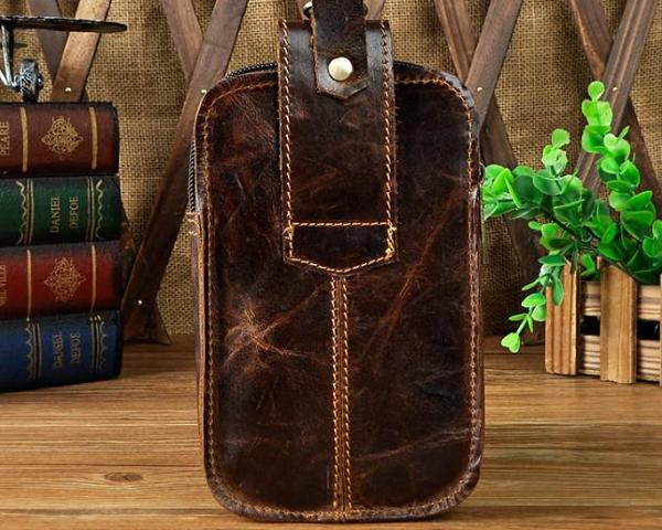 Small Mens Leather Belt Pouch Holster Belt Case Cell Phone Waist Pouch for Men
