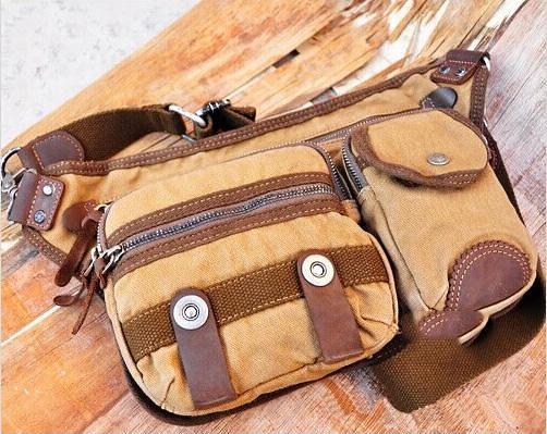Canvas Mens Chest Bag Khaki Waist Bag Black Canvas Fanny Pack For Men