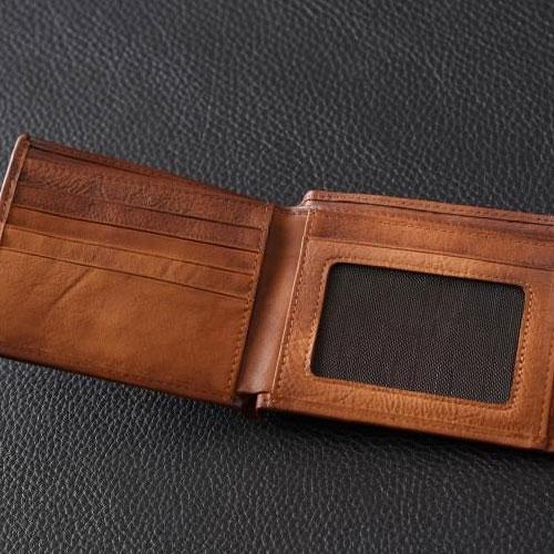 Handmade Mens Cool billfold Leather Wallet Men Small Slim Wallets Bifold for Men