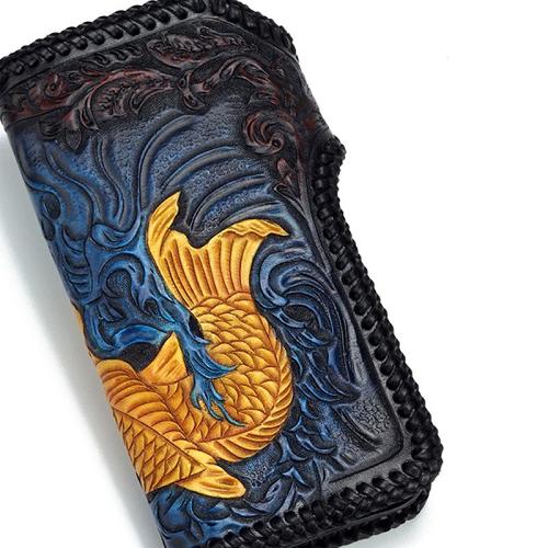 Handmade Leather Carp Mens Chain Biker Wallet Cool Leather Wallet With Chain Wallets for Men