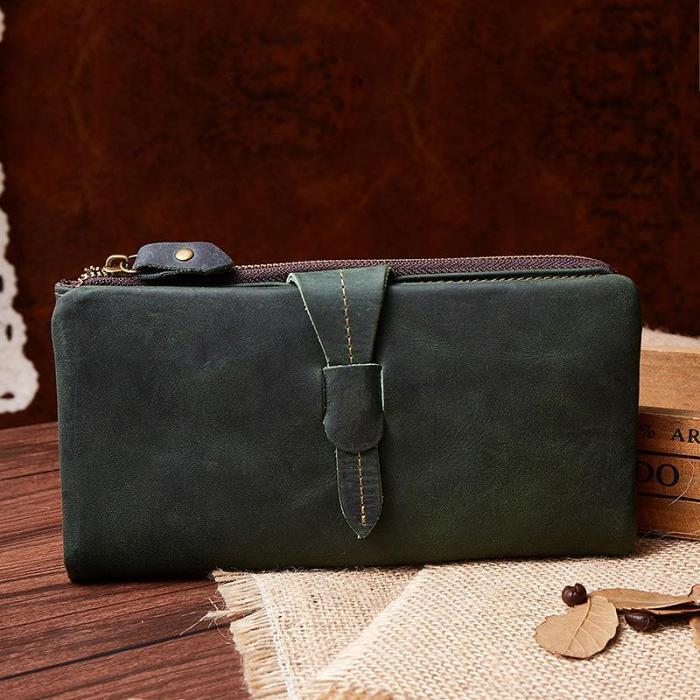 Vintage Coffee Cool Mens Leather Long Wallets Bifold Long Wallet for Men