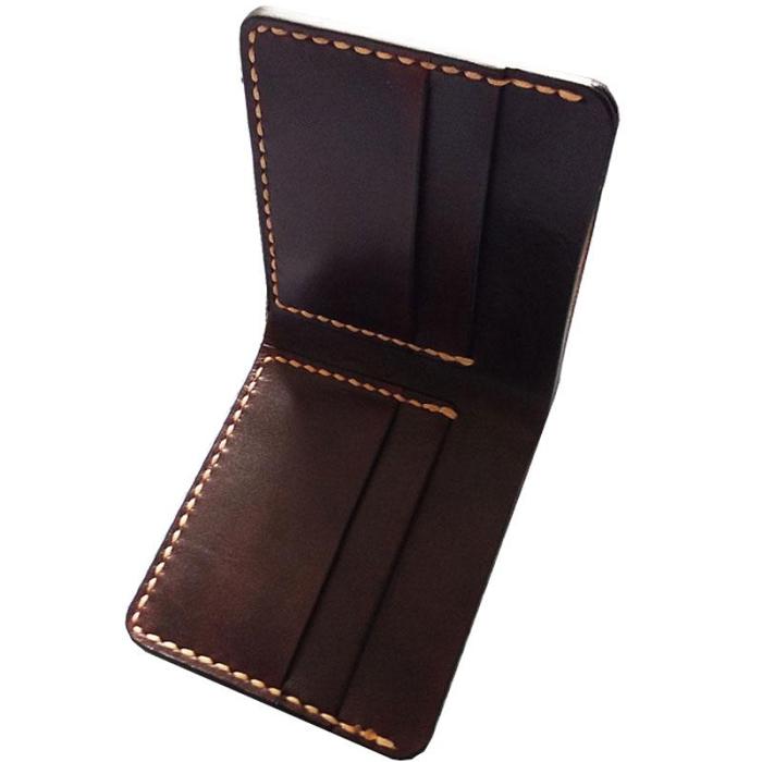 Leather Mens Slim Coffee Front Pocket Bifold Small Wallets Card Wallet for Men