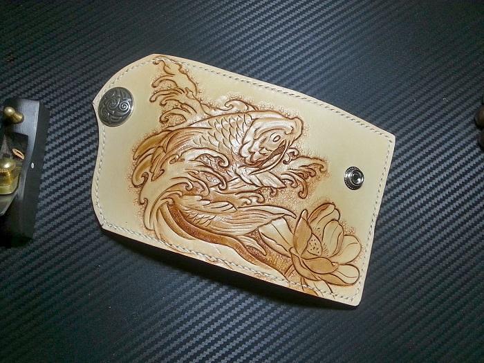 Handmade Leather Tooled Carp Flower Biker Mens Cool Car Key Wallet KeyChain for Men