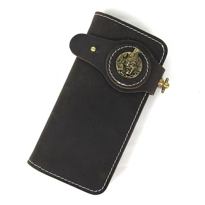 [On Sale] Handmade Mens Long Biker Wallet with Chain Cool Leather Biker Chain Wallet