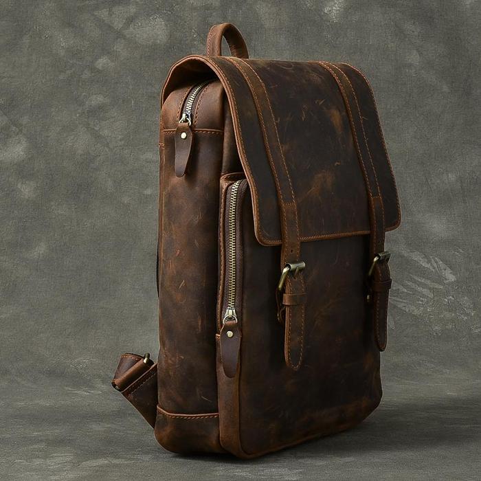 Cool Leather Mens 14 Dark Brown Hiking Backpack Travel Backpack College Backpack for Men