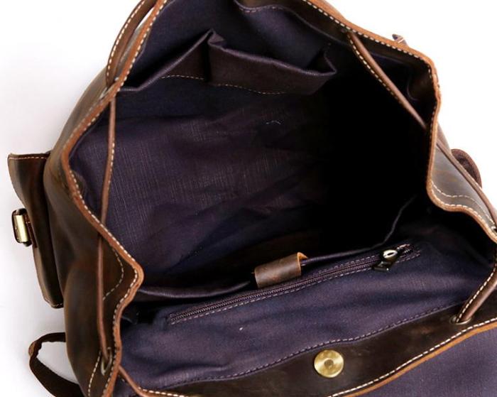 Handmade Leather Mens Cool Backpack Sling Bag Large Black Travel Bag Hiking Bag for men