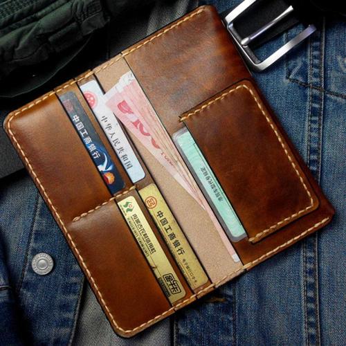 Vintage Brown Leather Bifold Mens Long Wallet Leather Long Wallets for Men