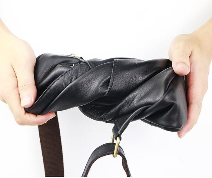 Vintage Dark Brown Leather Mens Chest Bag Black Sling Bag Sling Pack For Men