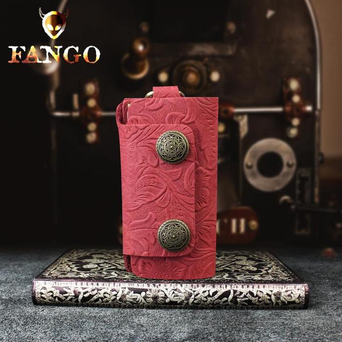 Handmade Leather Floral Mens Cool Car Key Wallet Coin Wallet Pouch Car KeyChain for Men