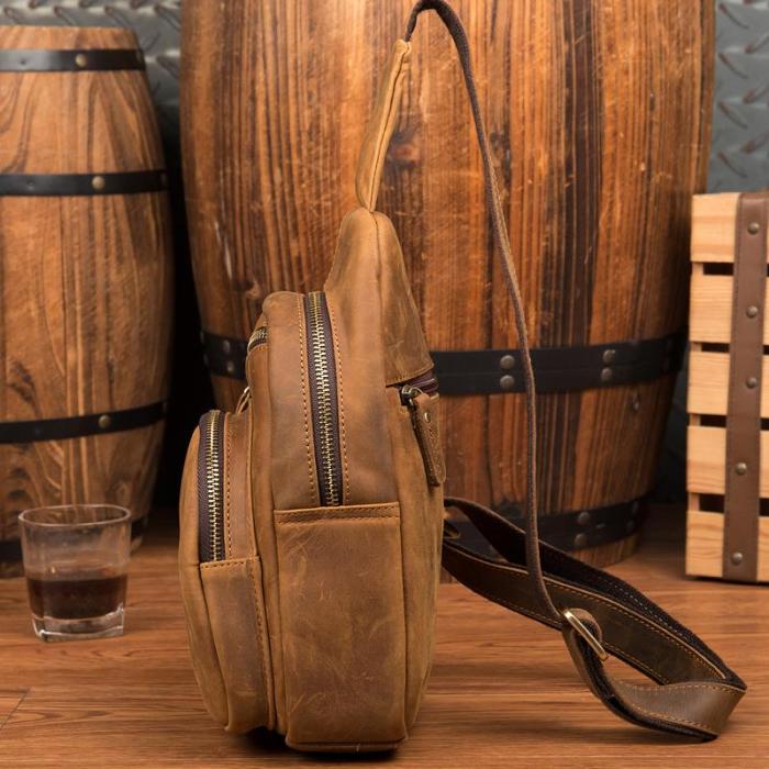 Leather Mens Cool Sling Bag Crossbody Bag Chest Bag for men