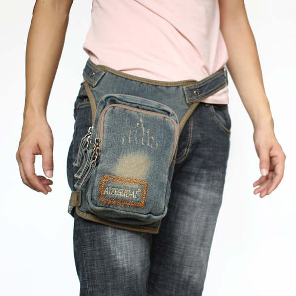 Mens Denim Thigh Bag Fanny Pack for Men Drop Leg Bag Blue Jean Waist Bag