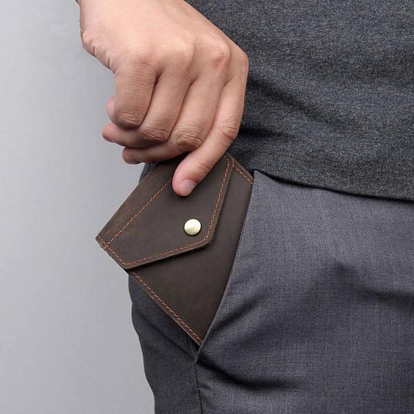 Dark Brown Small MENS LEATHER Bifold Wallet Card Brown billfold Wallet FOR MEN