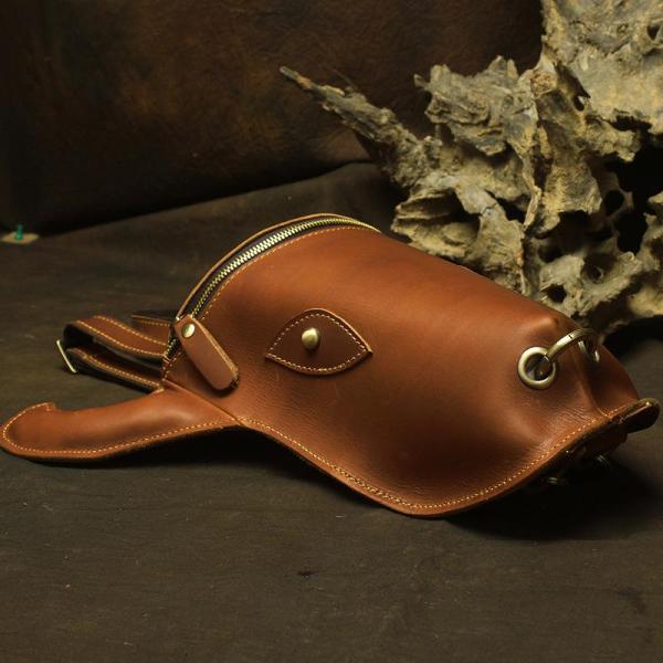 Handmade Leather Mens Cool XO Bull Backpack Sling Bag Black Travel Bag Hiking Bag for men