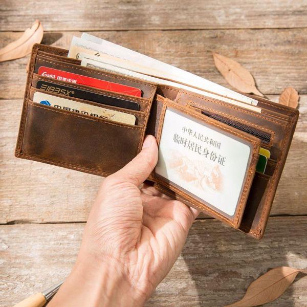 Cool Leather Mens Briaded Small Wallet Bifold Vintage Slim billfold Wallet for Men