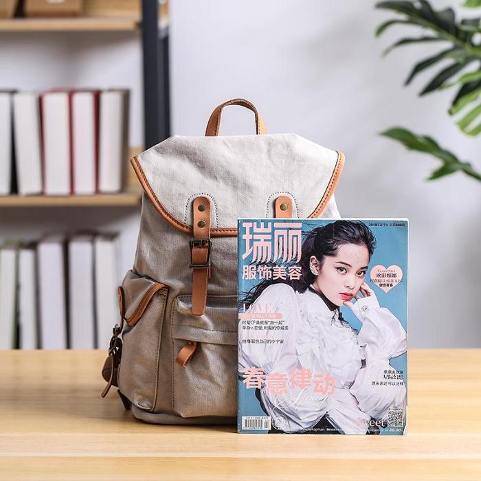 Cool Canvas Leather Mens Womens 13'' White Backpack Khaki Travel Backpack College Backpack  for Men