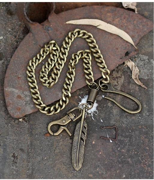 Cool Men's Skull Long Feather Pendant Hip Hop Stainless Steel Pants Chain Biker Wallet Chain For Men