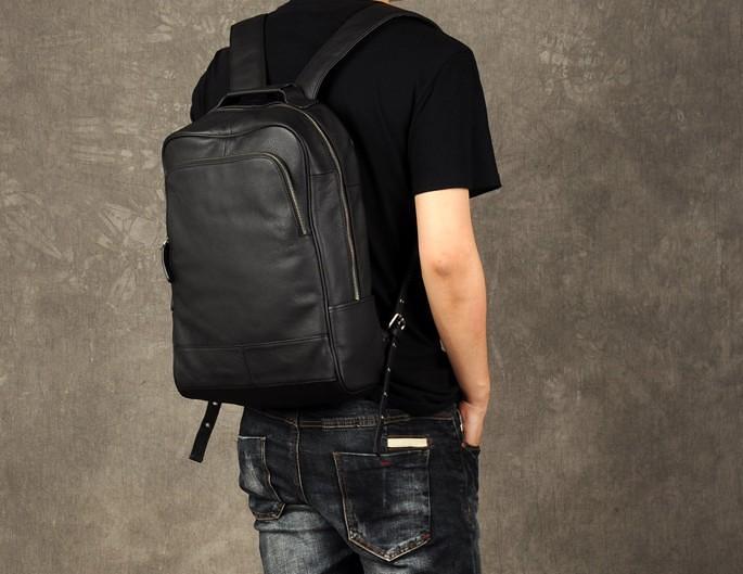 Genuine Leather Mens Cool Backpack Sling Bag Large Black Travel Bag Hiking Bag for men