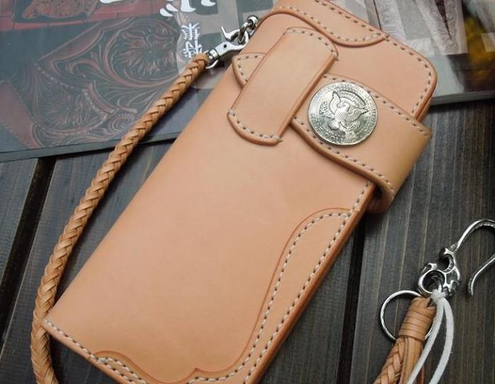 Handmade Leather Biker Wallet Mens Cool Chain Wallet Trucker Wallet with Chain