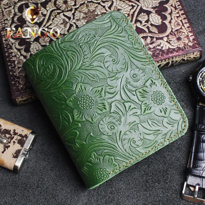Handmade Leather Floral Mens Cool Slim Leather Wallet Men billfold Wallets Bifold for Men
