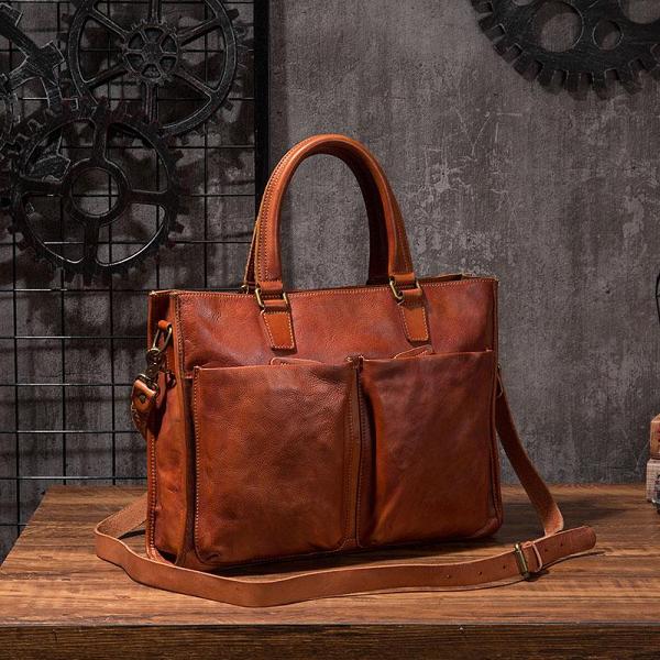 Cool Brown Coffee Leather Mens Briefcase 14inch Laptop Bag Work Handbag Business Bag for Men