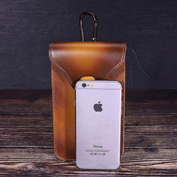 Tan Leather Cell Phone Holster Mens Belt Pouches Waist Bags BELT BAG Belt Holster For Men