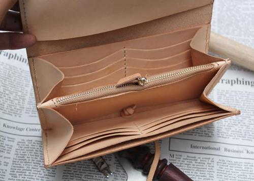 Handmade Leather Mens Clutch Long Wallet Cool Vintage Long Wallet for Men