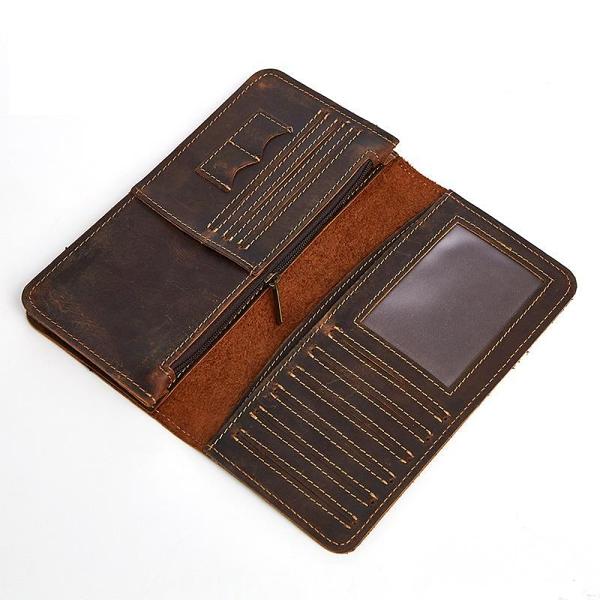 Vintage Coffee Mens Leather Long Wallet Bifold Long Wallets for Men