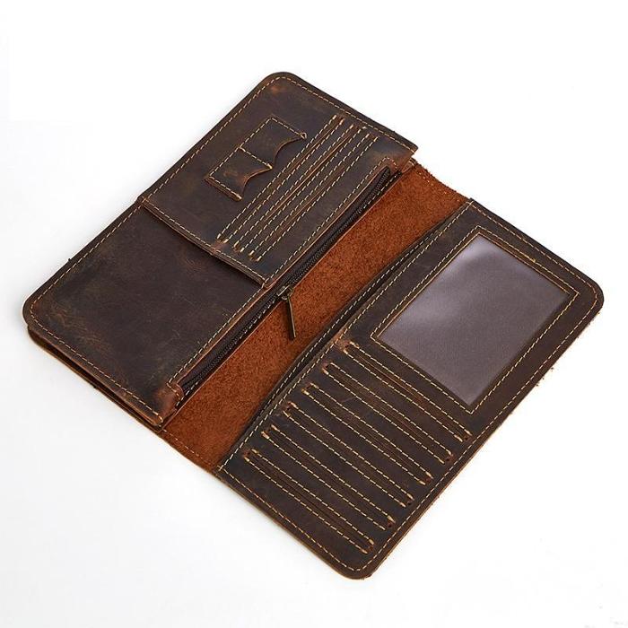 Vintage Coffee Mens Leather Long Wallet Bifold Long Wallets for Men