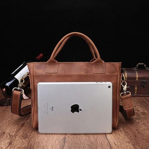 Cool Brown Leather Mens Vintage Small Briefcase Work Bag Shoulder Bag For Men