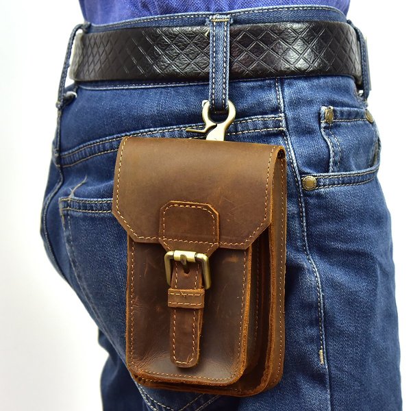 MEN LEATHER Belt Pouch WAIST BAG HIP PACK BELT BAG CELL PHONE HOLSTERS