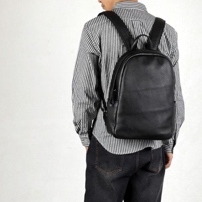 Genuine Leather Mens Cool Backpack Sling Bag Large Black Travel Bag Hiking Bag for men