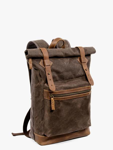 Waxed Canvas Leather Mens 15'' Hiking Green Backpack Black Computer Backpack Travel Backpack for Men