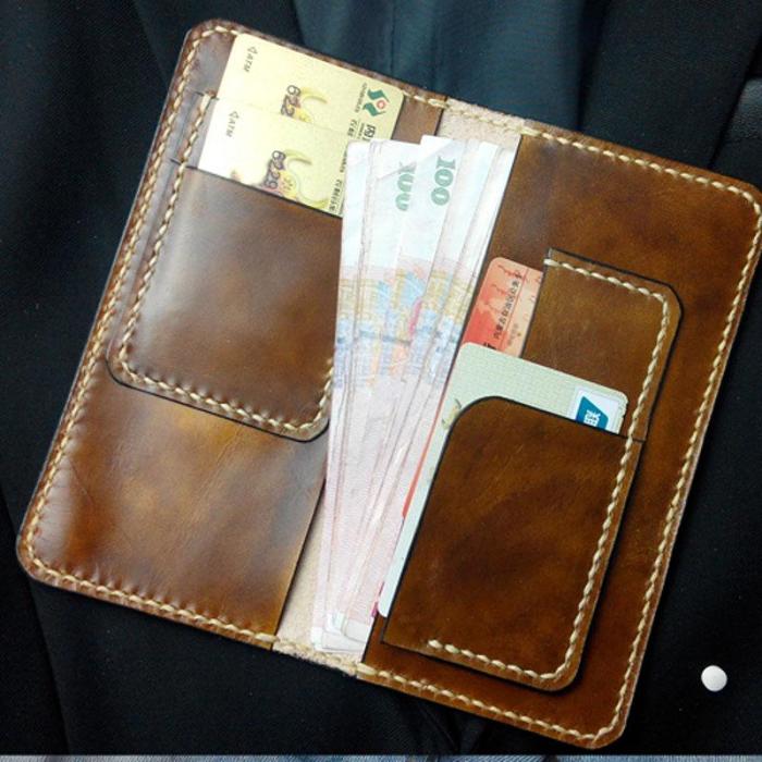 Vintage Tan Leather Bifold Mens Long Wallet Leather Long Wallets for Men
