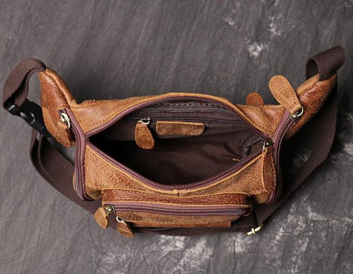 Black Leather Mens Crossbody Fanny Pack Leather Belt Bag for Men