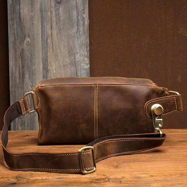 Cool Brown Leather Mens Fanny Packs Waist Bag Hip Pack Belt Bag Bumbag for Men